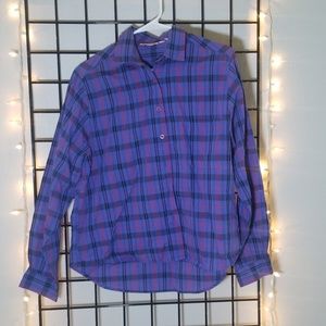 Vintage Purple Wide Sleeve Checkered Button Down